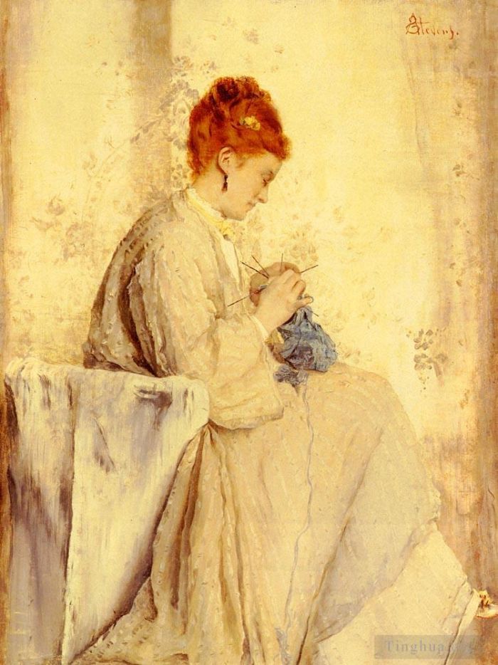 Alfred Stevens Oil Painting - La Tricoteuse