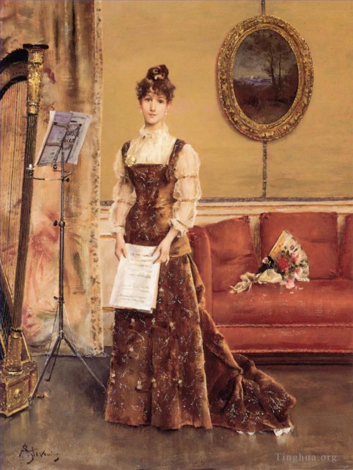 Alfred Stevens Oil Painting - Le Femme a la Harpe