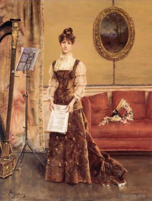 Artist Alfred Stevens's Work - Le Femme a la Harpe