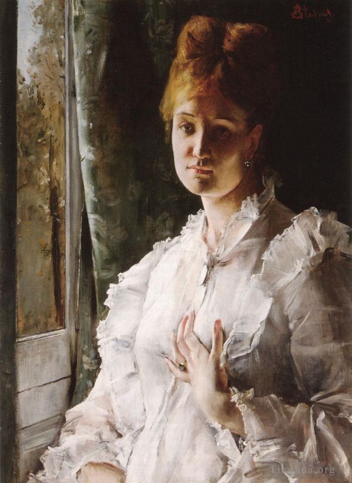Alfred Stevens Oil Painting - Portrait of a Woman in White