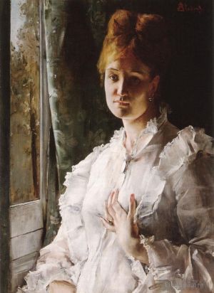 Artist Alfred Stevens's Work - Portrait of a Woman in White