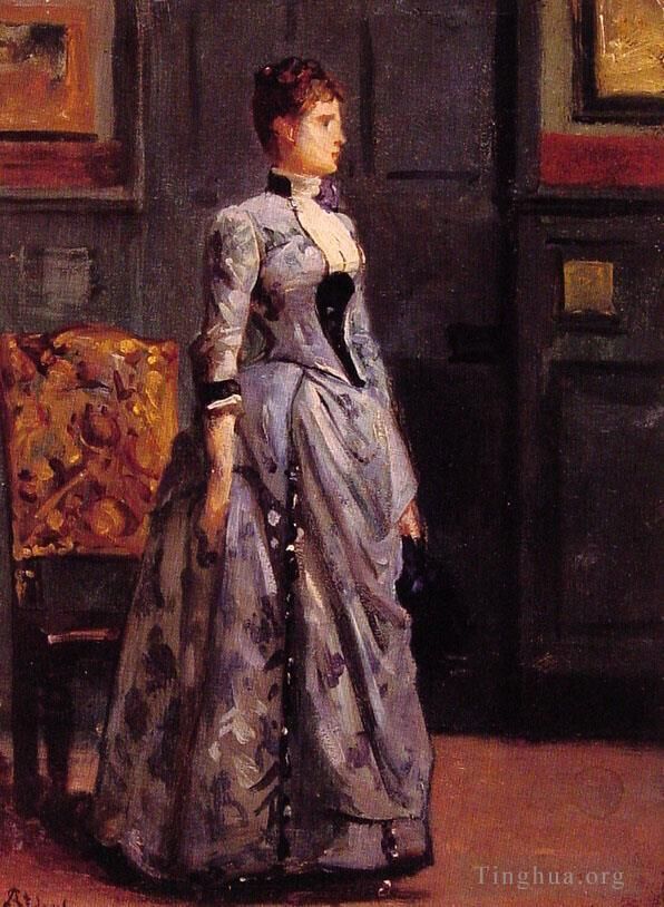 Alfred Stevens Oil Painting - Portrait of a woman in blue