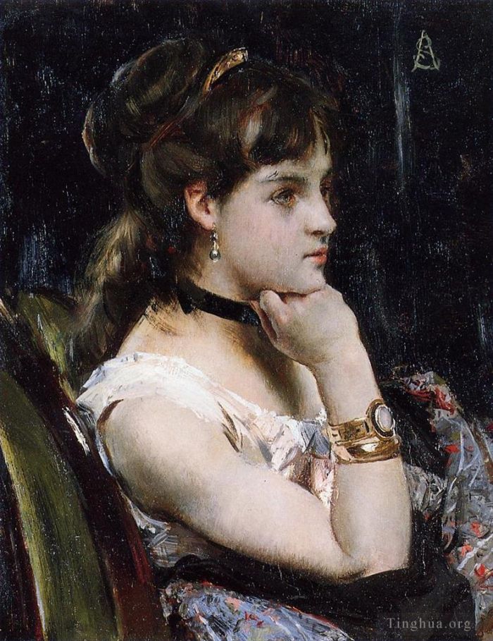 Alfred Stevens Oil Painting - Woman Wearing a Bracelet