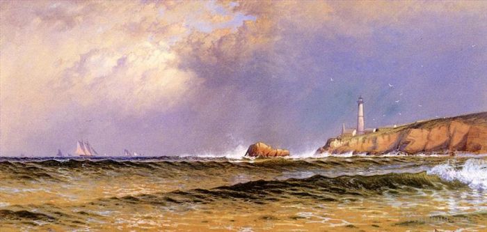 Alfred Thompson Bricher Oil Painting - Coastal Scene with Lighthouse