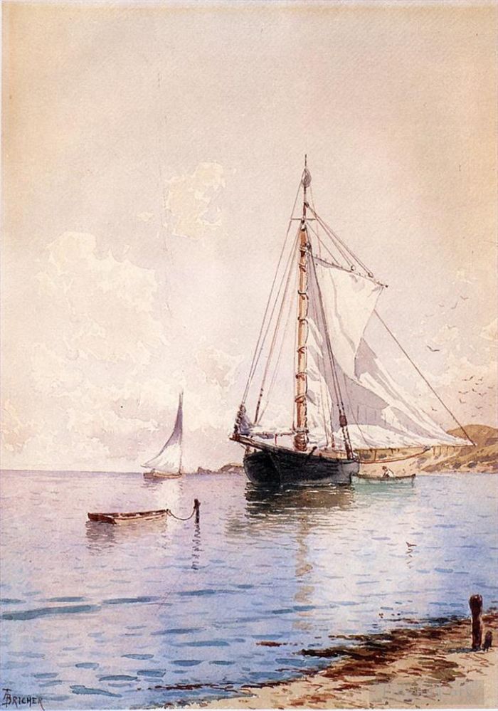 Alfred Thompson Bricher Oil Painting - Drying the Main at Anchor