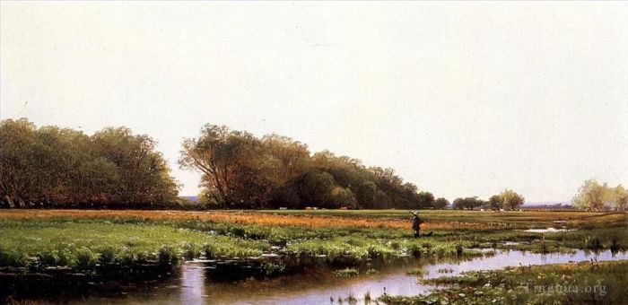 Alfred Thompson Bricher Oil Painting - Hunter in the Meadows of Old Newburyport Massachusetts
