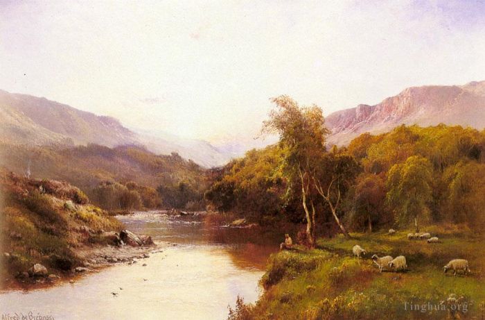 Alfred de Breanski Sr Oil Painting - Tyn y Groes The Golden Valley