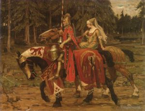 Antique Oil Painting - Heraldic Chivalry