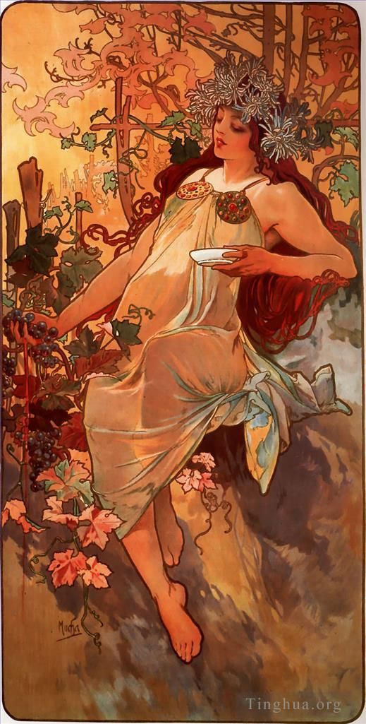 Alphonse Mucha Various Paintings - Autumn 1896panel