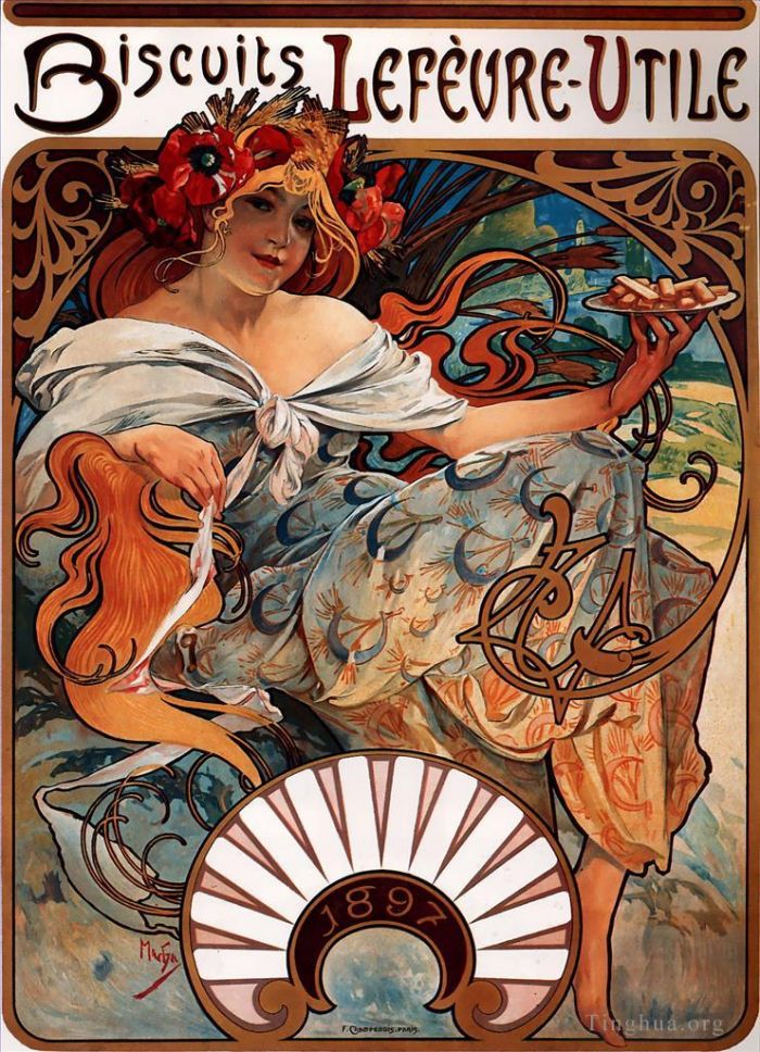 Alphonse Mucha Various Paintings - Biscuits LefevreUtile 189litho