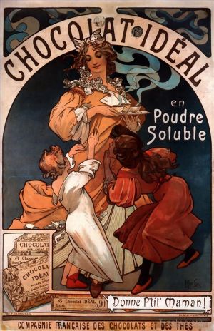 Artist Alphonse Mucha's Work - Chocolat Ideal 1897