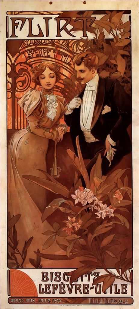 Alphonse Mucha Various Paintings - Flirt 189calendar