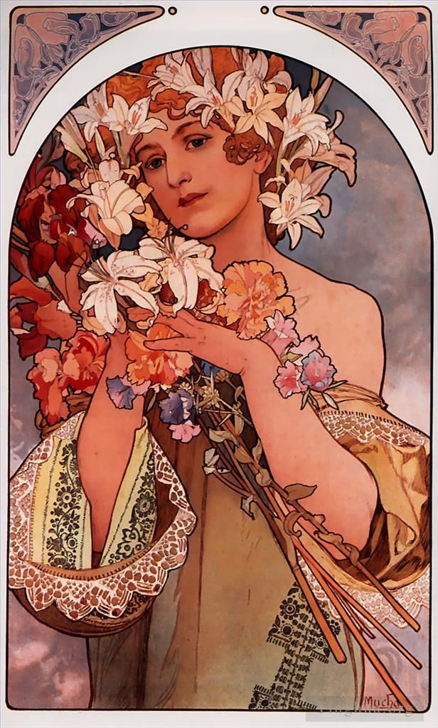 Alphonse Mucha Various Paintings - Flower 189litho