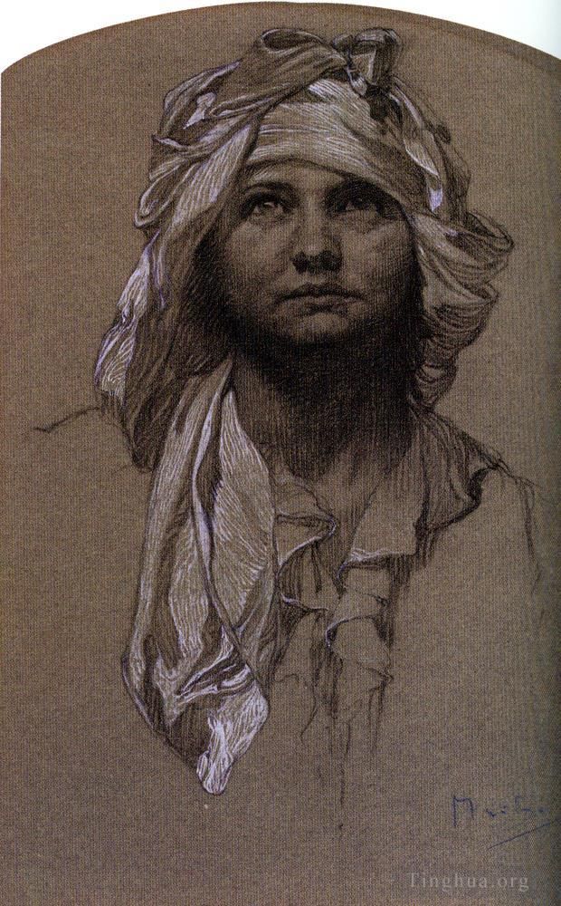 Alphonse Mucha Various Paintings - Head of a Girl 2