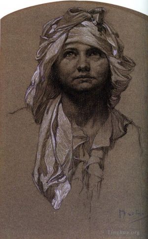 Artist Alphonse Mucha's Work - Head of a Girl 2