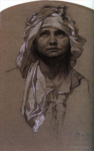 Artist Alphonse Mucha's Work - Head of a Girl