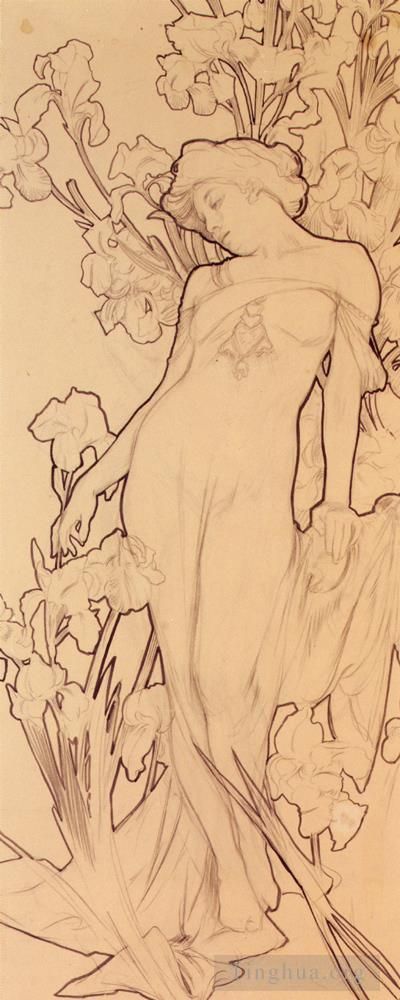 Alphonse Mucha Various Paintings - Iris