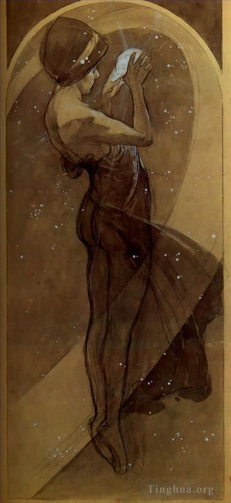Alphonse Mucha Various Paintings - North Star 190pencil wash