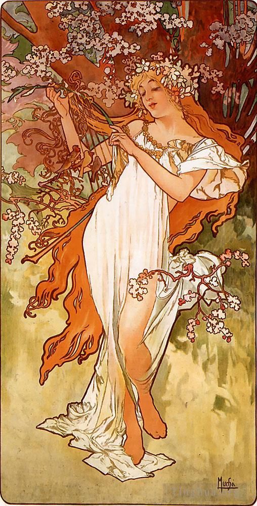 Alphonse Mucha Various Paintings - Spring 189panel