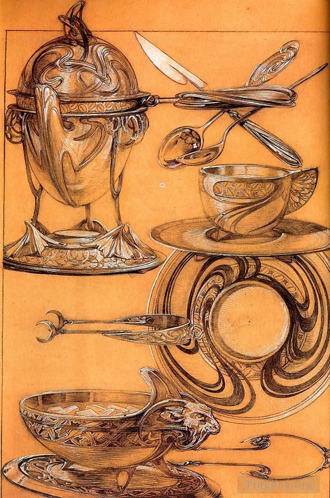 Alphonse Mucha Various Paintings - Studies 190crayon gouache