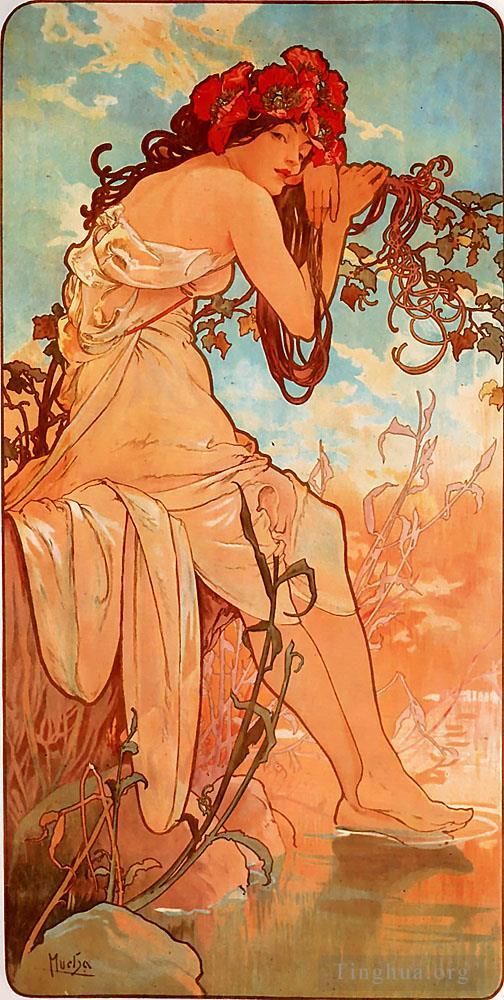 Alphonse Mucha Various Paintings - Summer 1896panel