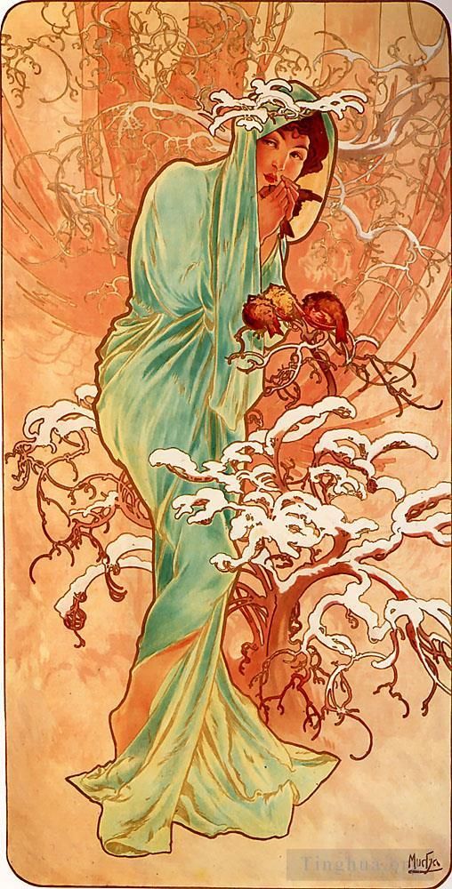 Alphonse Mucha Various Paintings - Winter 1896panel