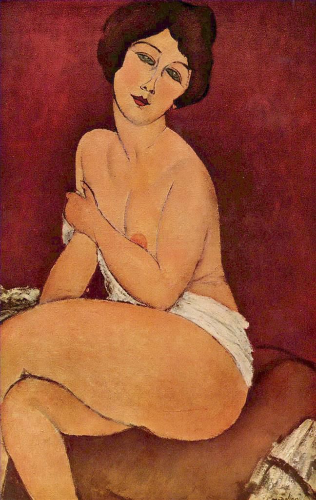 Amedeo Modigliani Oil Painting - Nude Sitting on a Divan (The Beautiful Roman Woman)