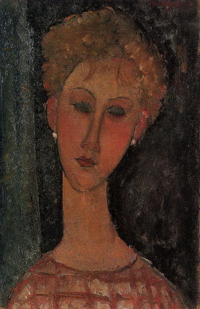 Amedeo Modigliani Oil Painting - a blond wearing earrings