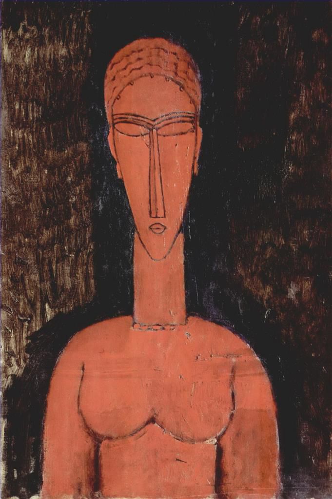 Amedeo Modigliani Oil Painting - a red bust 1913