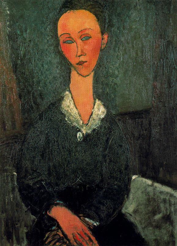 Amedeo Modigliani Oil Painting - a woman with white collar 1916