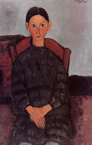 Artist Amedeo Modigliani's Work - a young girl with a black overall 1918
