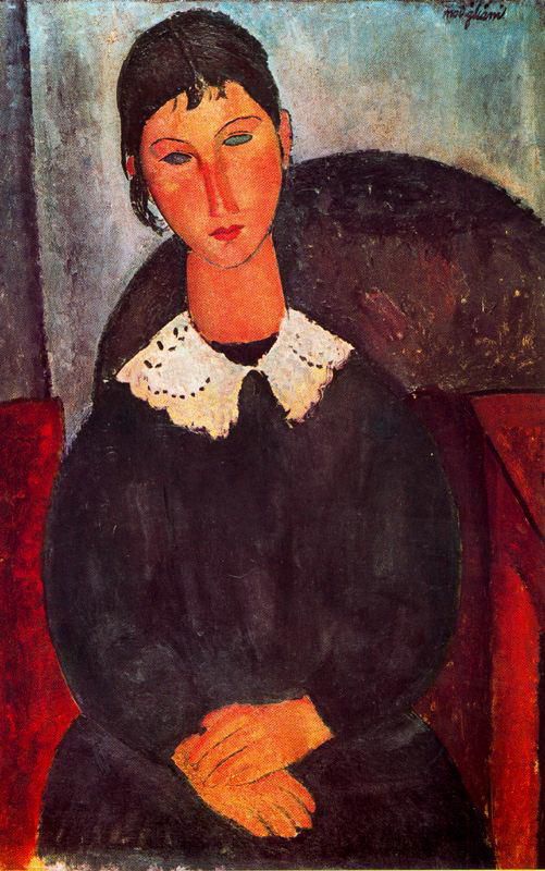 Amedeo Modigliani Oil Painting - elvira with a white collar 1918