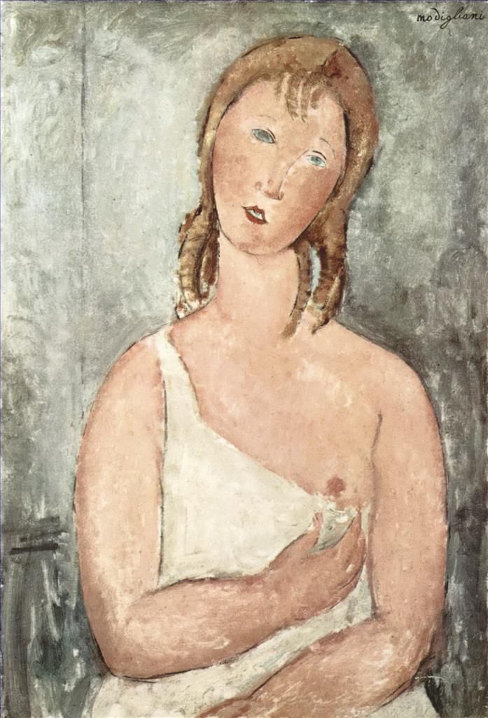 Amedeo Modigliani Oil Painting - girl in the shirt red haired girl 1918