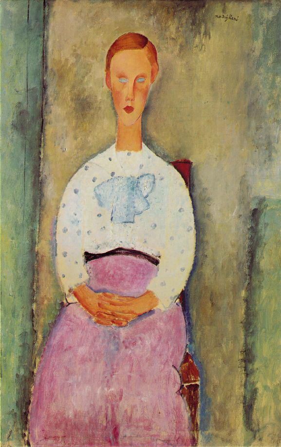 Amedeo Modigliani Oil Painting - girl with a polka dot blouse 1919