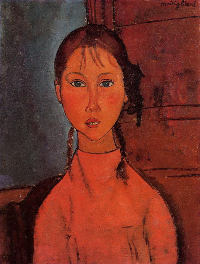 Amedeo Modigliani Oil Painting - girl with pigtails 1918