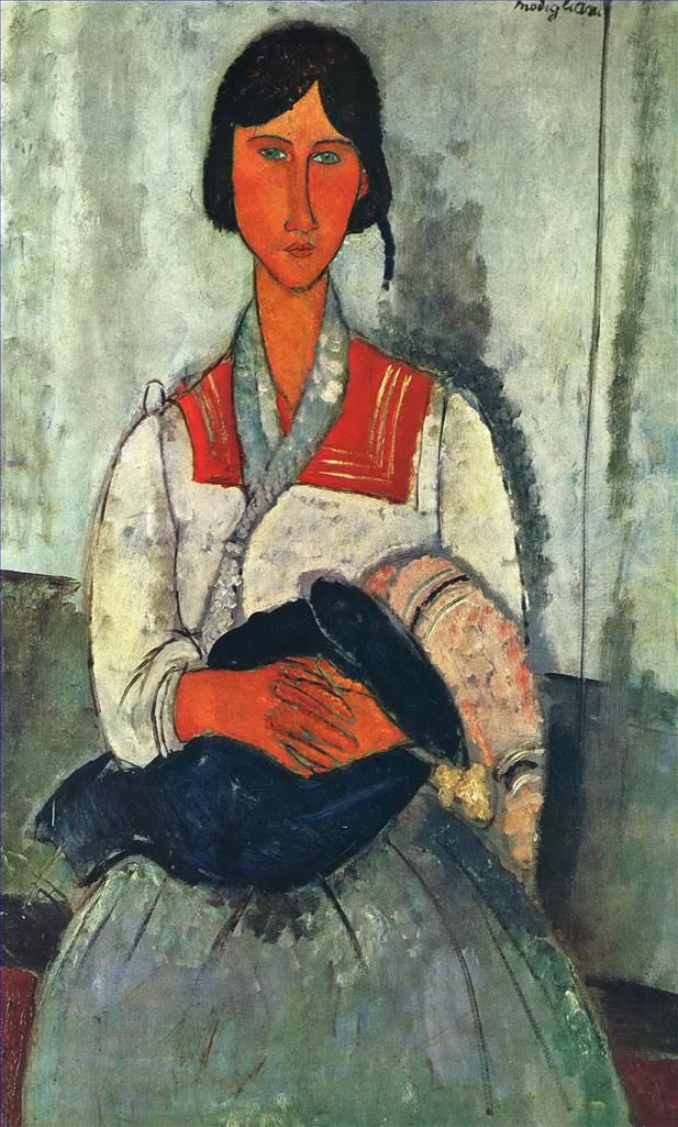 Amedeo Modigliani Oil Painting - gypsy woman with a baby 1919