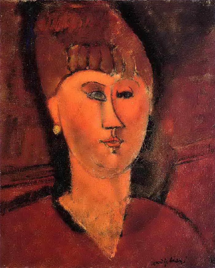 Amedeo Modigliani Oil Painting - head of red haired woman 1915