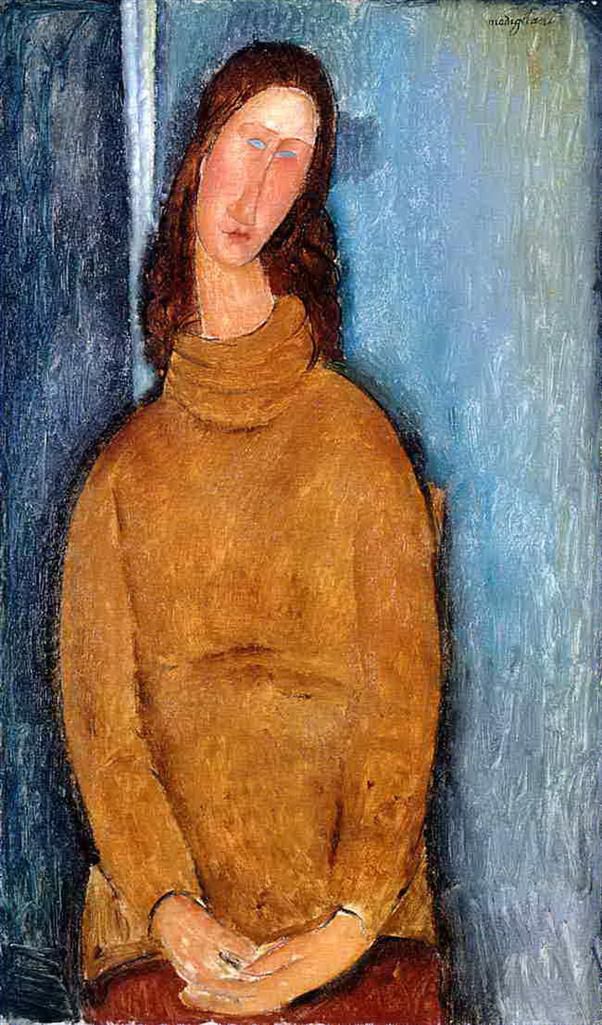 Amedeo Modigliani Oil Painting - jeanne hebuterne in a yellow jumper 1919