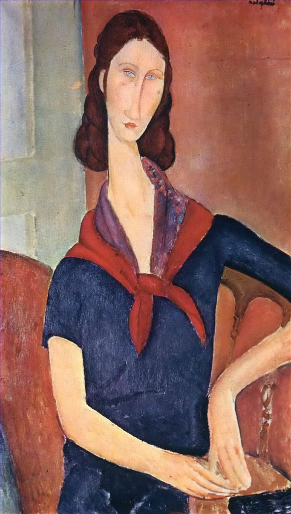 Amedeo Modigliani Oil Painting - jeanne hebuterne with a scarf 1919