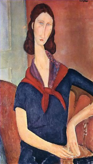 Artist Amedeo Modigliani's Work - jeanne hebuterne with a scarf 1919