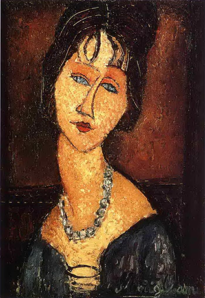 Amedeo Modigliani Oil Painting - jeanne hebuterne with necklace 1917
