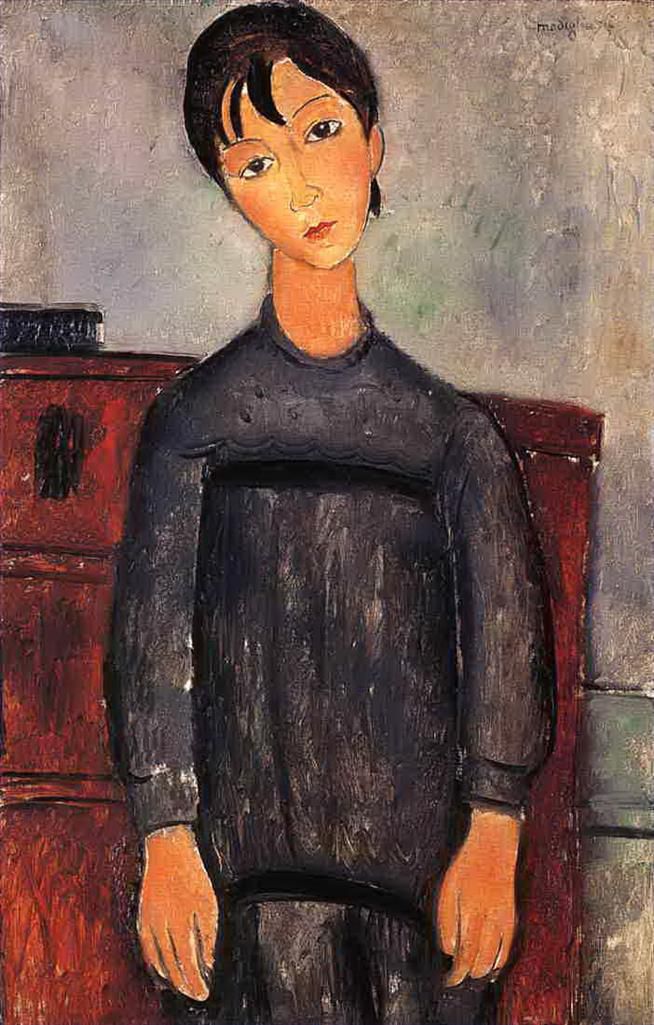 Amedeo Modigliani Oil Painting - little girl in black apron 1918