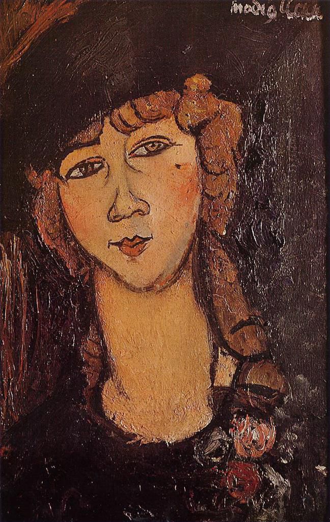 Amedeo Modigliani Oil Painting - lolotte head of a woman in a hat