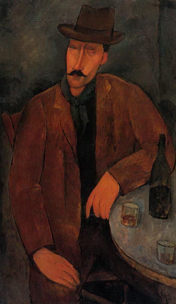 Amedeo Modigliani Oil Painting - man with a glass of wine