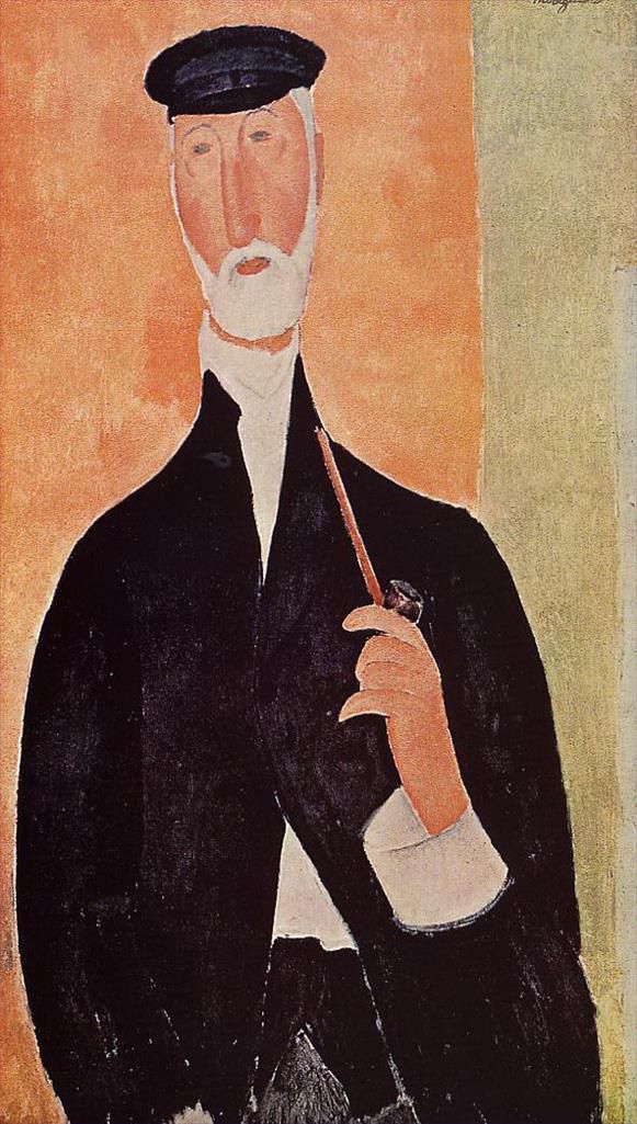Amedeo Modigliani Oil Painting - man with a pipe the notary of nice 1918