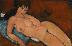 Artist Amedeo Modigliani's Work - nude on a blue cushion