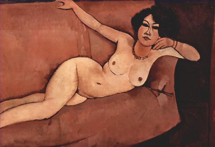 Amedeo Modigliani Oil Painting - nude on sofa almaisa 1916