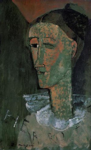 Artist Amedeo Modigliani's Work - pierrot self portrait as pierrot 1915