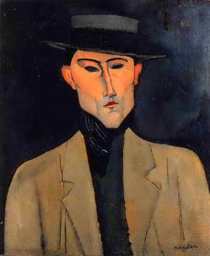 Amedeo Modigliani Oil Painting - portrait of a man with hat jose pacheco
