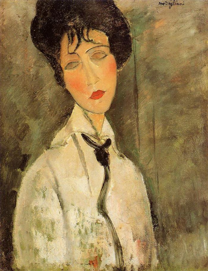 Amedeo Modigliani Oil Painting - portrait of a woman in a black tie 1917